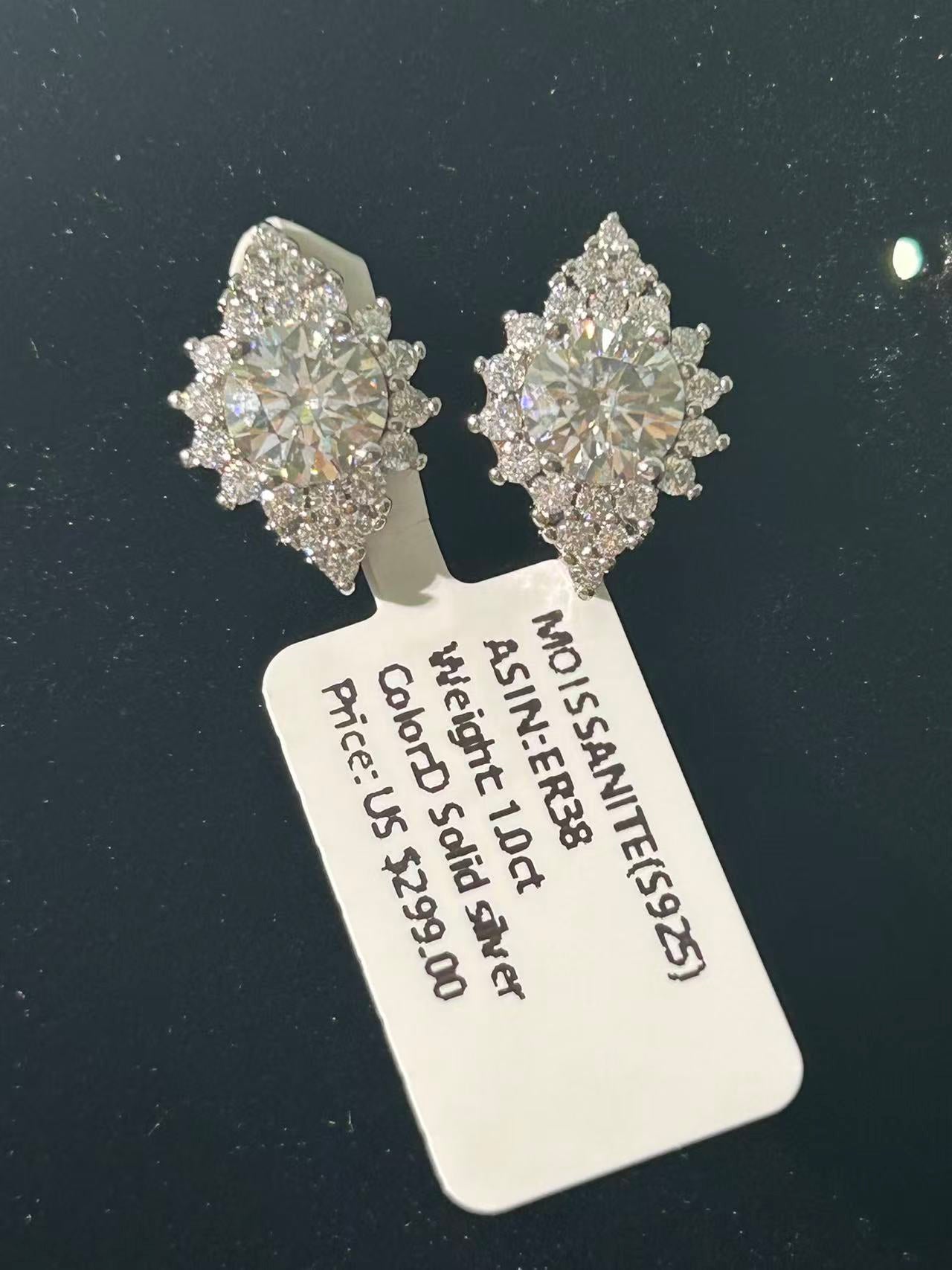 ER38 1CT*2 Sterling Silver S925 Moissanite Diamond