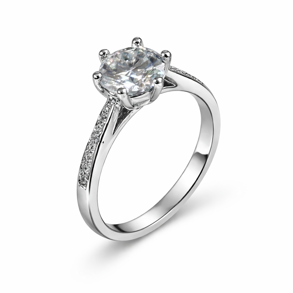 ER03 1CT Sterling Silver S925 Moissanite Diamond Rings