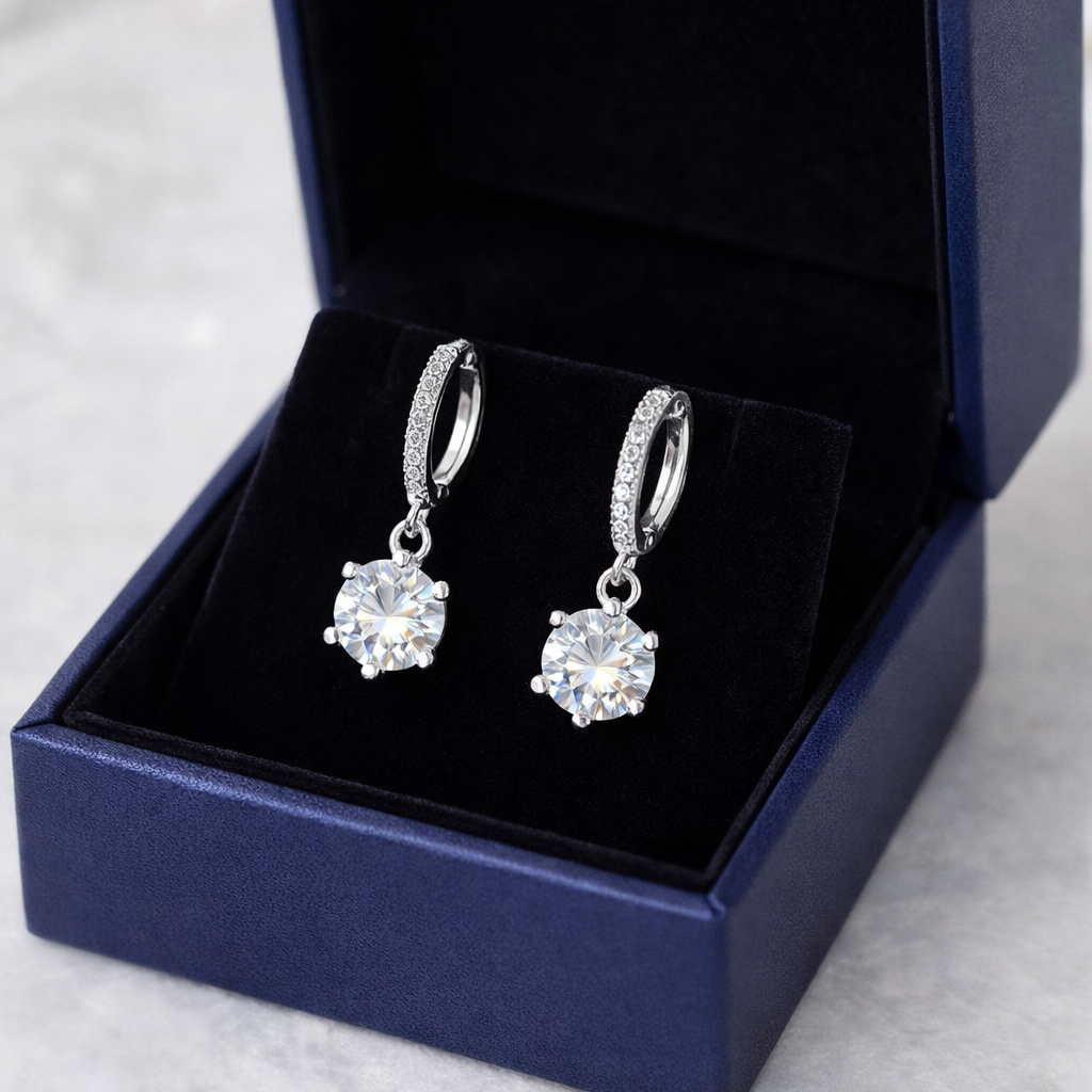 ER44 1CT Sterling Silver S925 Moissanite Diamond