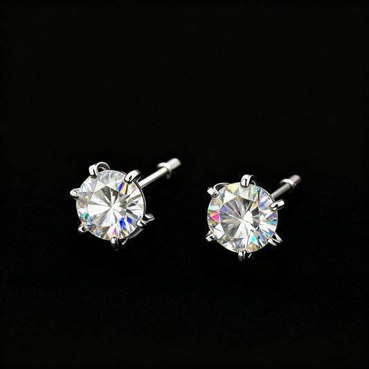 ER04 1CT Sterling Silver S925 Moissanite Diamond