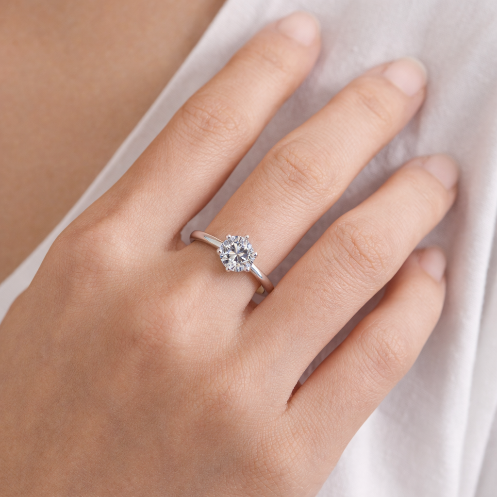 ER03 1CT Sterling Silver S925 Moissanite Diamond Rings