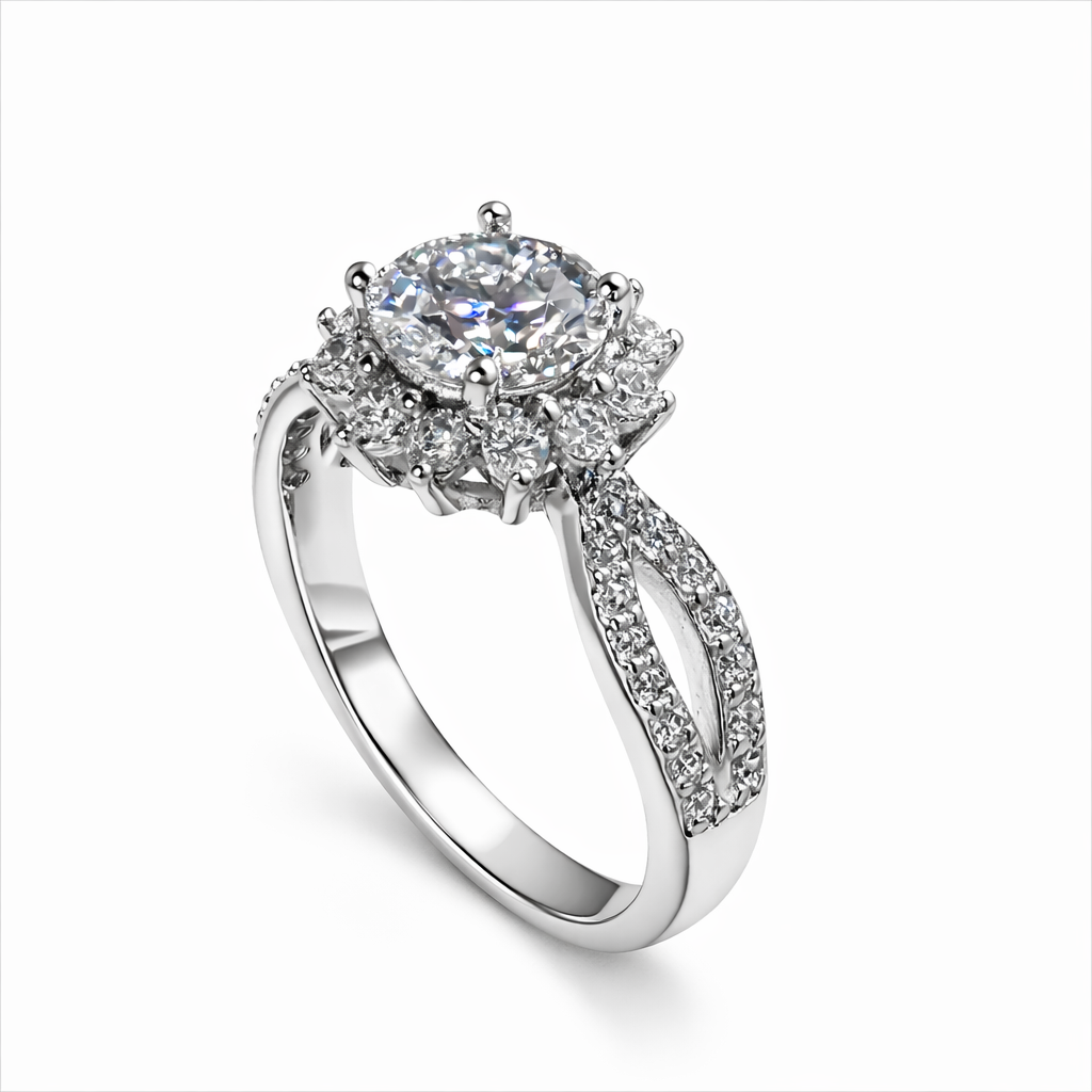 ER03 1CT Sterling Silver S925 Moissanite Diamond Rings