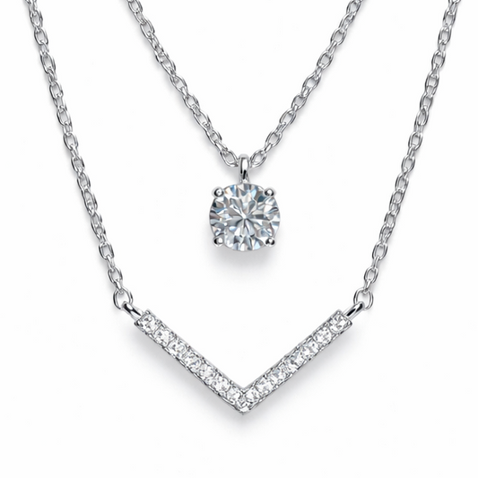 XL59 1CT Sterling Silver S925 Moissanite Diamond Necklace