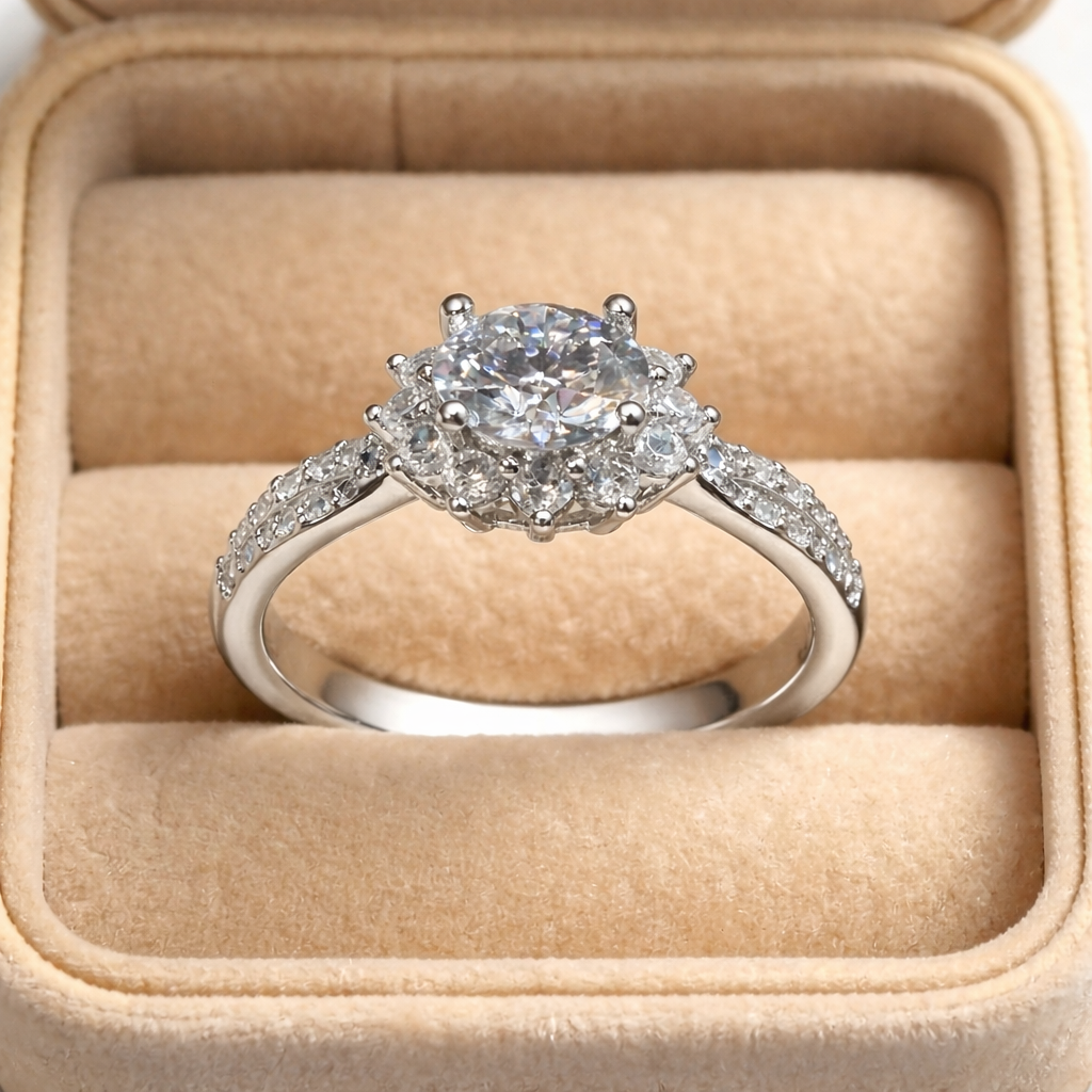 ER03 1CT Sterling Silver S925 Moissanite Diamond Rings