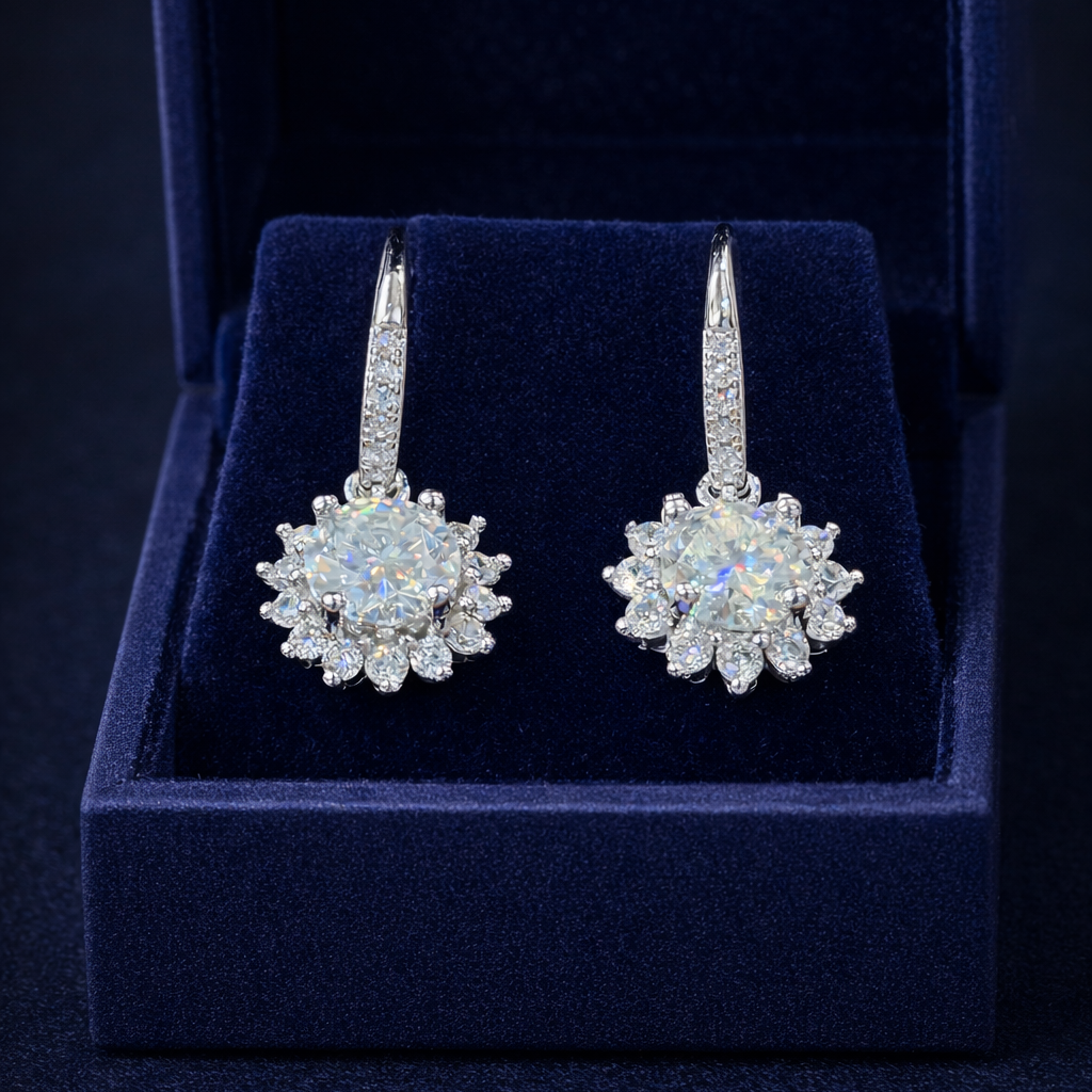 ER46 1CT Sterling Silver S925 Moissanite Diamond