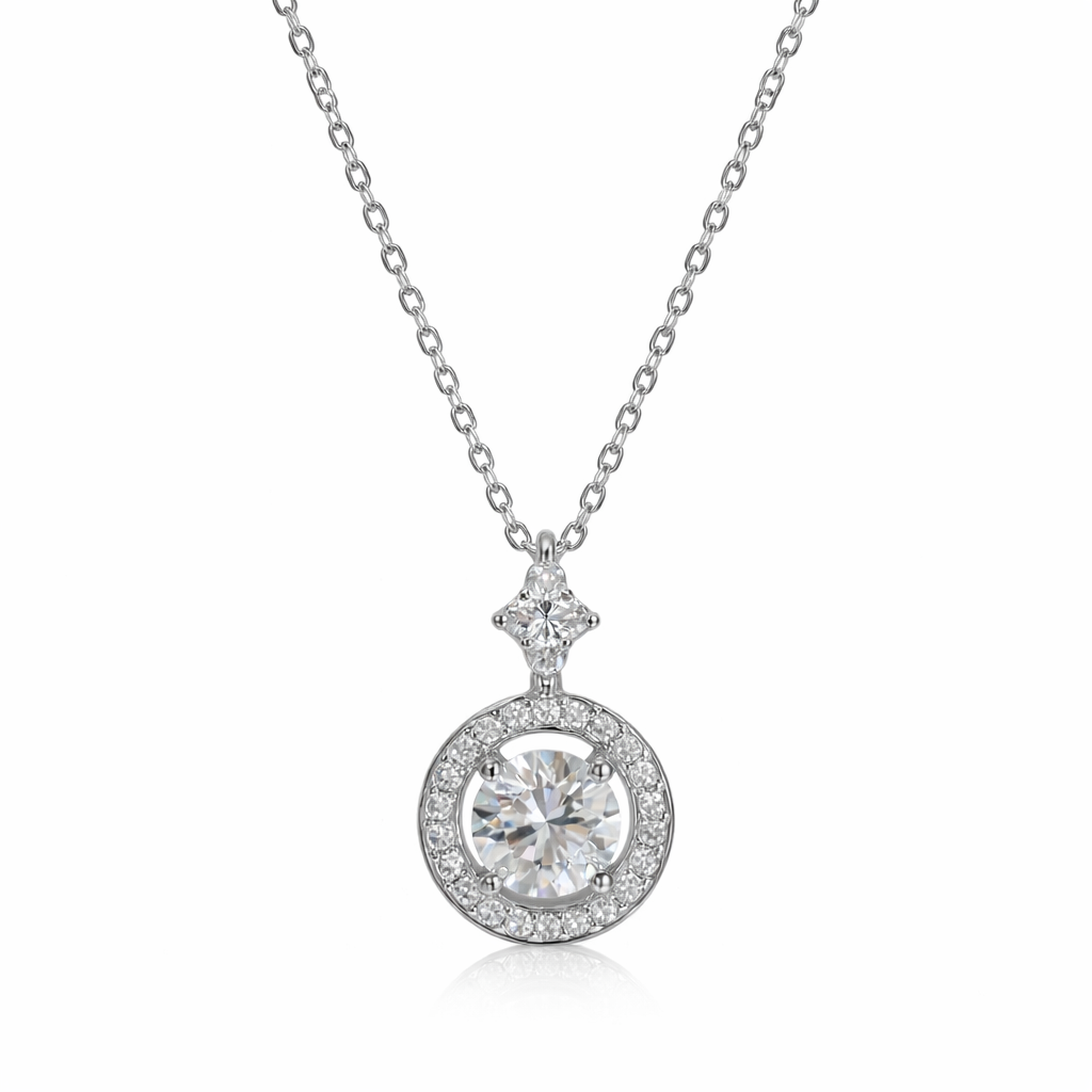 XL44 1 CT Sterling Silver S925 Moissanite Diamond Necklace