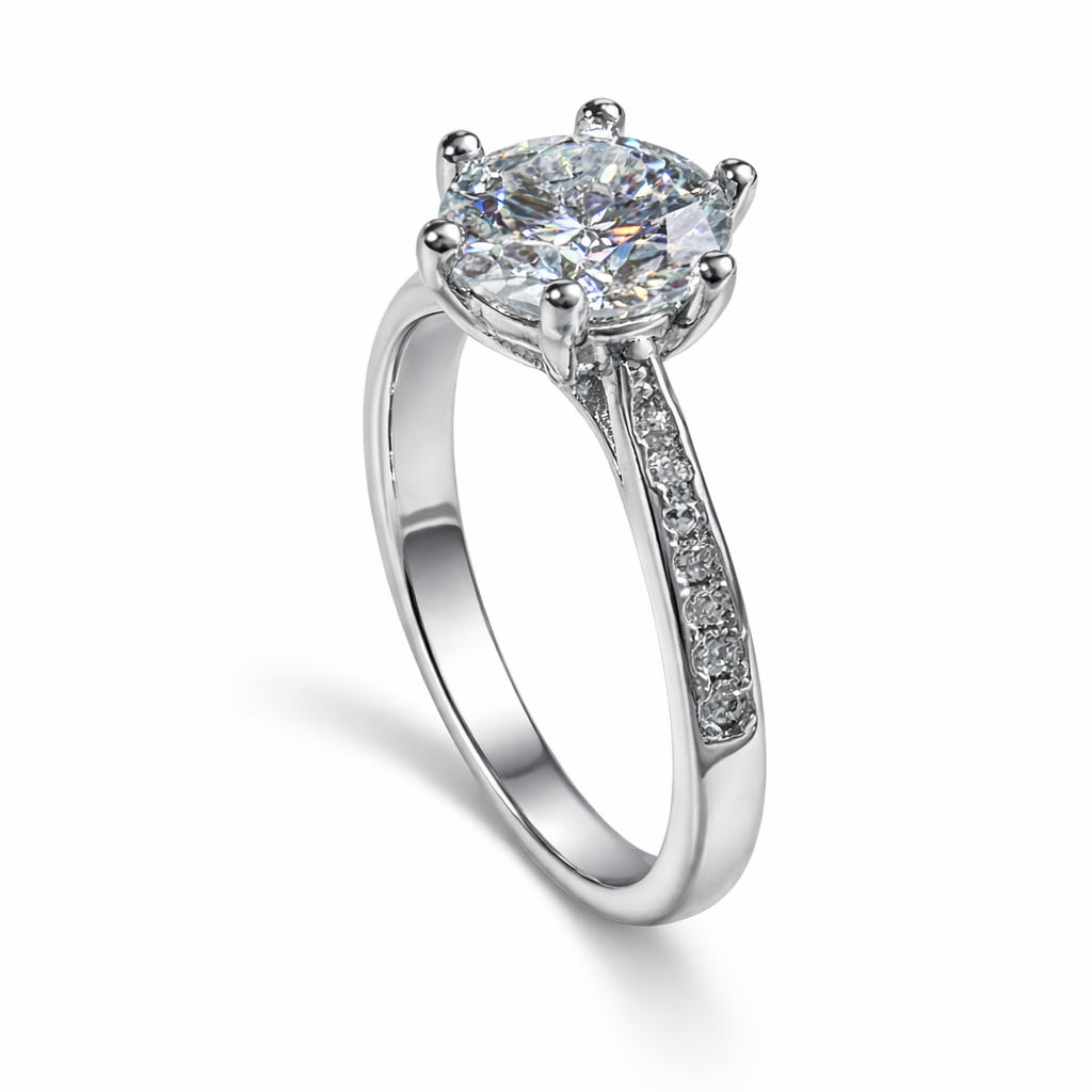 ER03 1CT Sterling Silver S925 Moissanite Diamond Rings