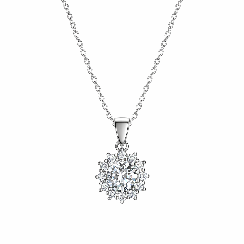 XL28 1 CT Sterling Silver S925 Moissanite Diamond Necklace