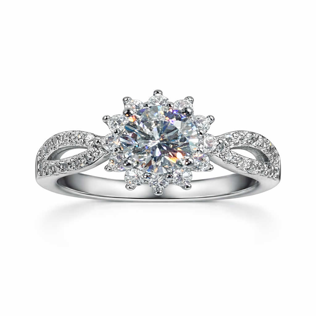 ER03 1CT Sterling Silver S925 Moissanite Diamond Rings