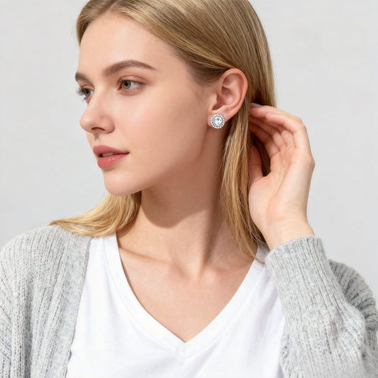 ER52 1CT Sterling Silver S925 Moissanite Diamond