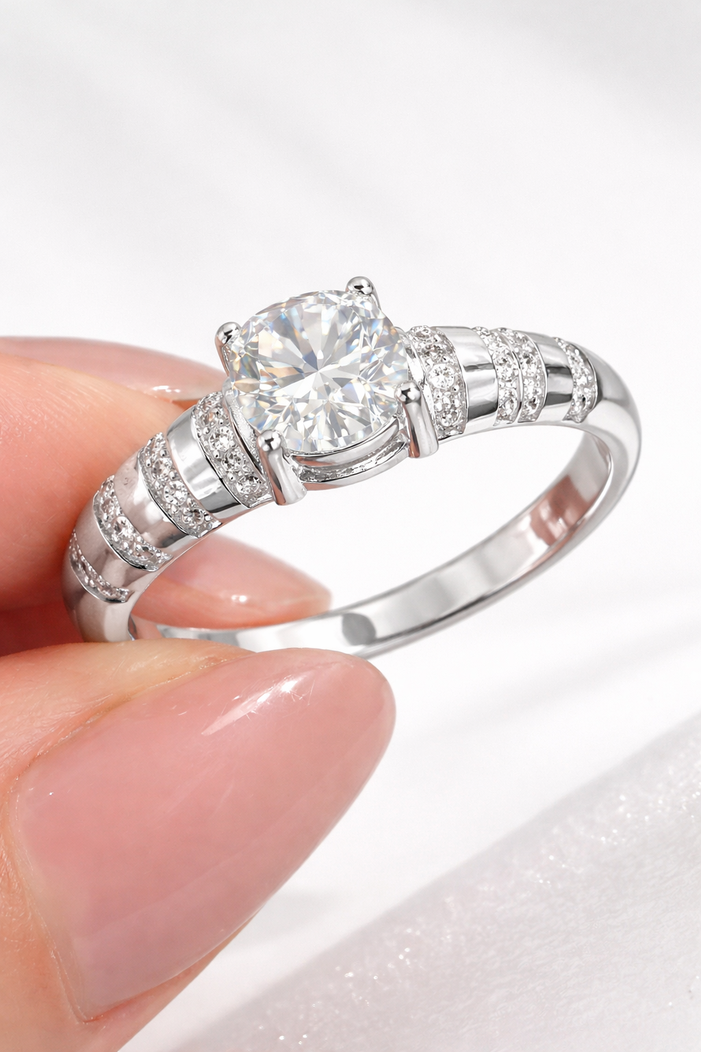 ER03 1CT Sterling Silver S925 Moissanite Diamond Rings