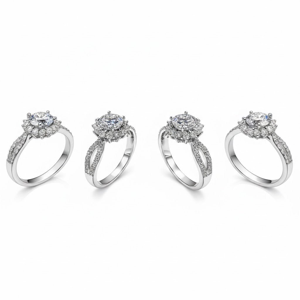 ER03 1CT Sterling Silver S925 Moissanite Diamond Rings